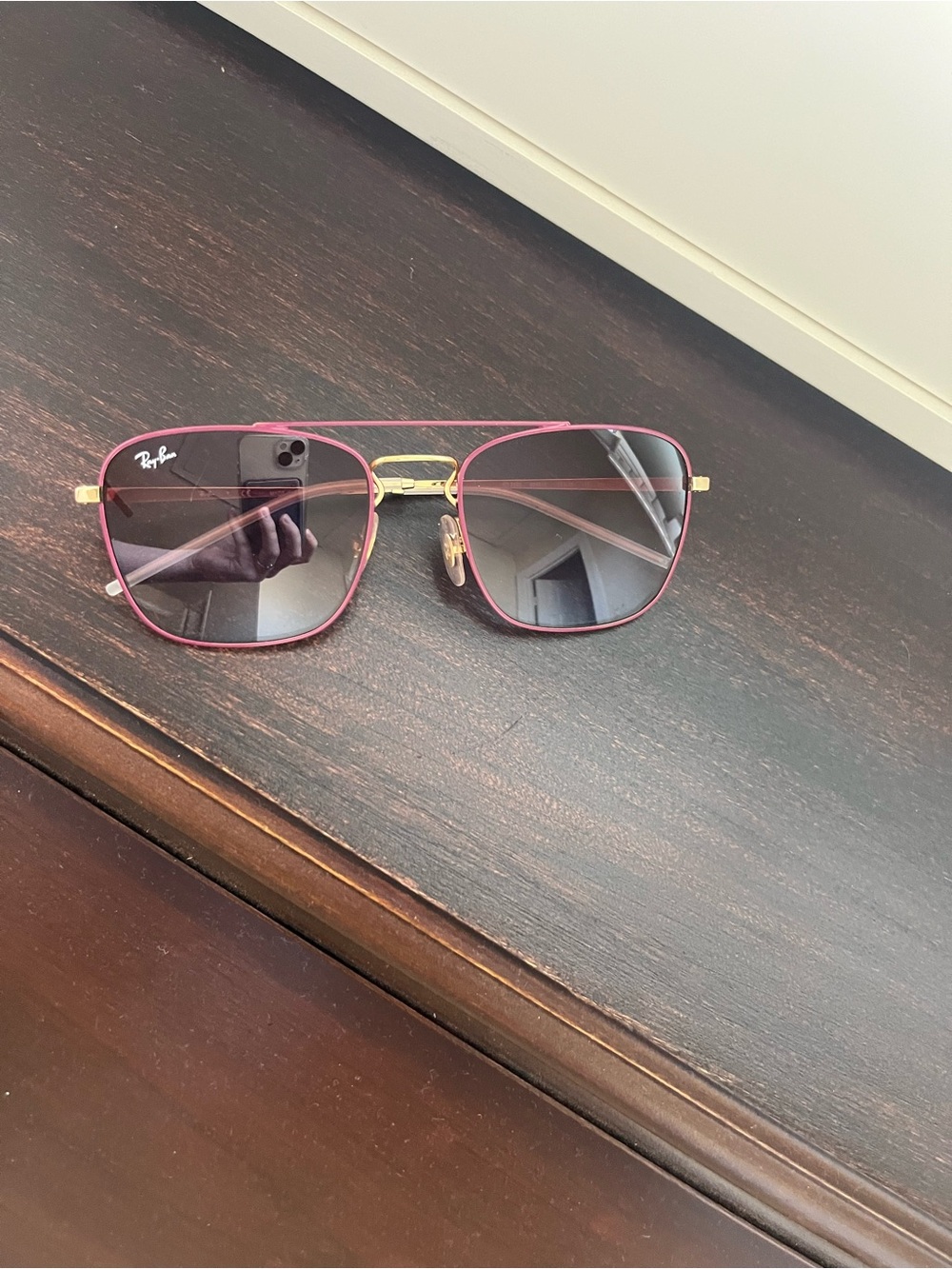 Ray-Ban Women's Pink Frame with Gold Accent Aviator Sunglasses